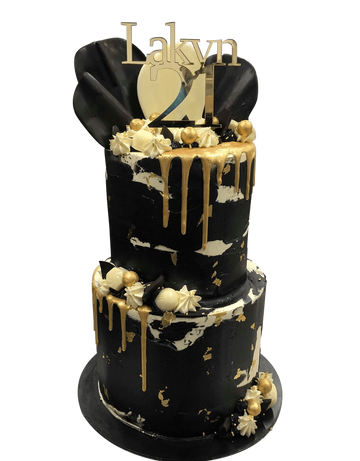 Cake Creations by Kate™ SpecialityCakes 2-Tier Black and White Textured Watercolour with Gold Metallic Drip Speciality Cake